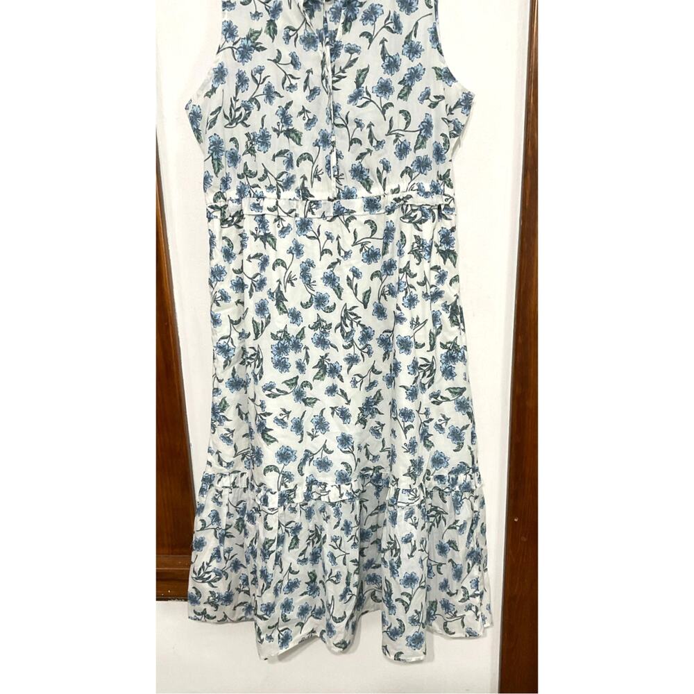 J.Crew Blue Floral Cotton Sleeveless Tiered Midi Dress Tie Front Size 12 Medium - Picture 4 of 6